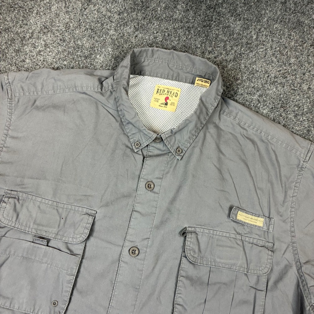 Red Head Brand Co Mens 2XL Gray Short Sleeve Fishing Shirt Vented Utility Pocket